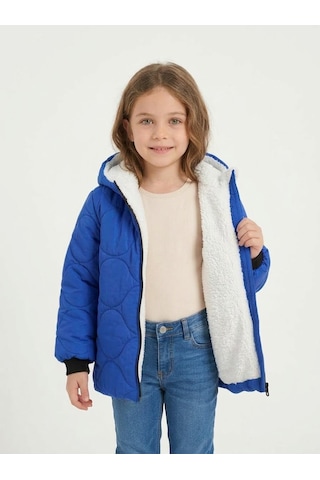 Merdia Kids Soğan Desenli Kız Çocuk İçi Kürklü Mont Mavi