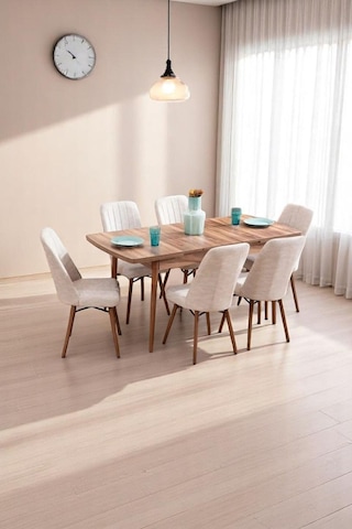 6 Kişilik Açılır Masa Sandalye Takımı Mutfak Masası Takımı Salon Masası Yemek Masası Masa Takımı Krem