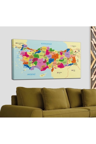 Doğaltercih Türkiye Haritası Kanvas Tablo Sınır Komşulu Eğitici ve Öğretici Dekoratif Tablo 3092