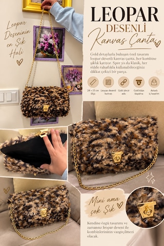 Leopar Zincirli Mini Çanta