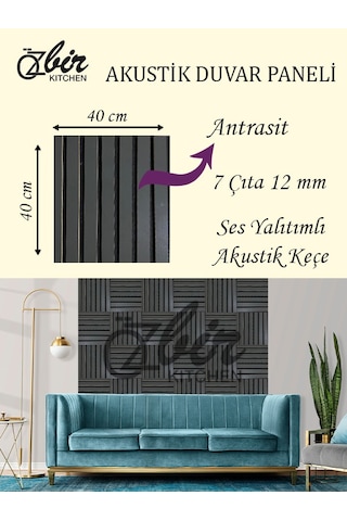 Özbir Kıtchen Antrasit Akustik Duvar Paneli 40x40 Ahşap Duvar Pan