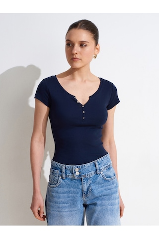 Dilvin 32688 %100 Pamuk Basic T-shirt-k.lacivert