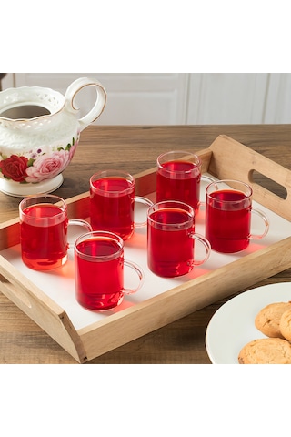 Porsima 6080 6'lı Borosilikat Cam Kulplu Çay Bardağı Kupa 200 Ml