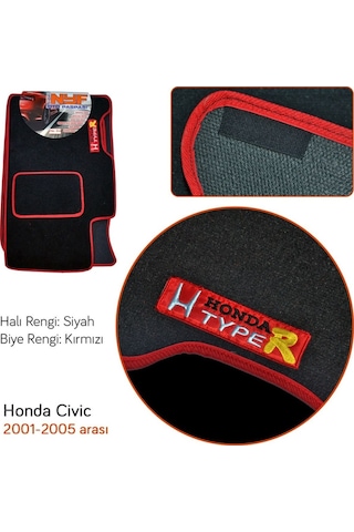 Nyf Honda Civic 2001-2005 Siyah Halı Paspas (Biye Kırmızı)