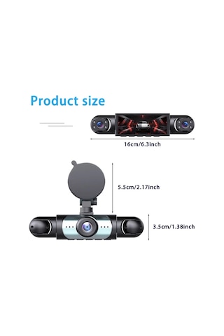 Xuweiwei 3 Kameralı 360 Araç Kamerası Ön 1080p Sol Sağ Arka 480p Hd 3.16 Ips Ekran 170 Geniş Açı Gece Görüşü Park Modu