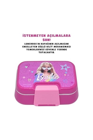 Bento 1030ml Lunchbox Barbie Temalı Lisanslı Tek Katlı 2 Bölmeli Paslanmaz Çelik Sefer Tası Yemek Kutu