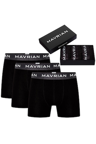 Mavrian Obsidian 3'lü Premium Kutulu Pamuklu Likralı Erkek Siyah Boxer - Damat Bohçası Çeyiz Seti