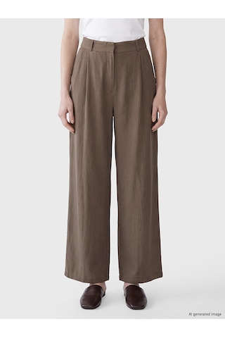 Lcw Comfort Haki Geniş Paça Pileli Kadın Kumaş Pantolon