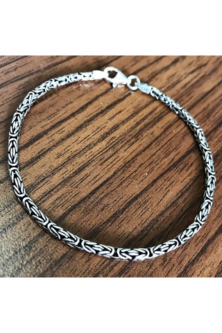 Takı Dükkanı 925 Ayar Gümüş Erkek Bileklik Yuvarlak Kral Model 2,8mm Genişlik 20cm Uzunluk msb03