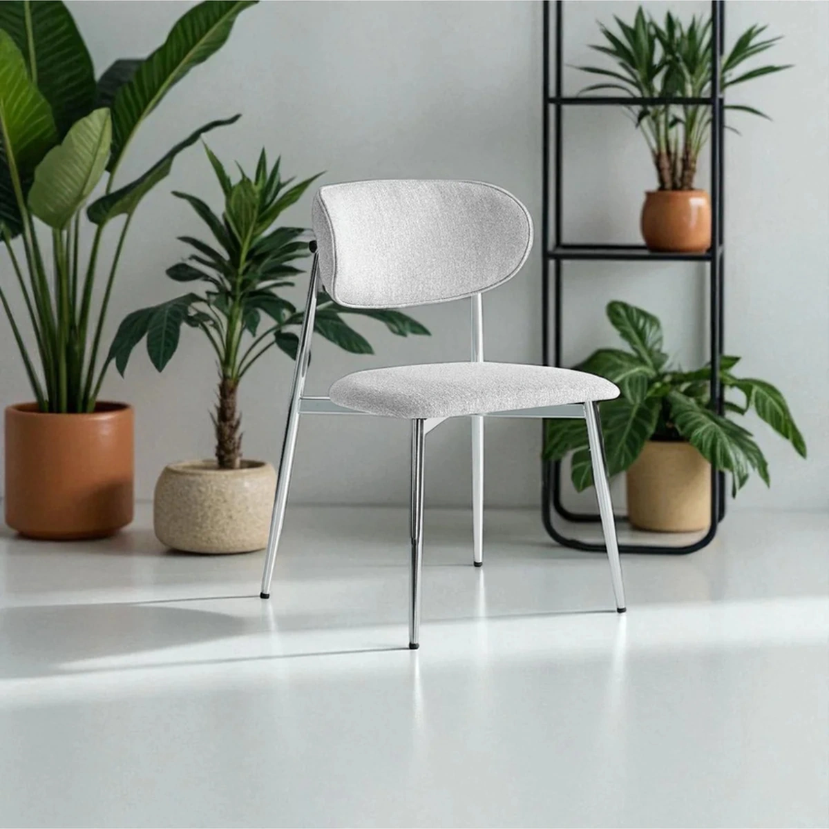 Dengema Laila S80 Sandalye Gri Kumaş, Krom Metal Ayak Gri - Krom Ayak