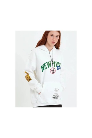 Butik İstanbul Baskılı Kapüşonlu Sweatshirt - Beyaz