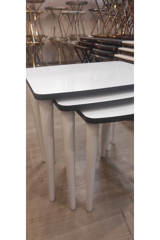 3 Lü Mdf Lam Zigon Sehpa Takımı , Ahşap Zigon Sehpa Beyaz - Antrasit