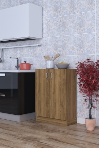 Rafineri Mokas Çok Amaçlı Dolap 2 Raflı Kapaklı Mutfak Balkon Banyo Ceviz