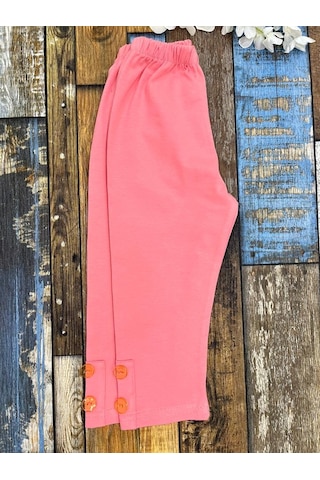 Kız Çocuk Tayt/ Somon Kapri Tayt/ Düğme Detaylı /kapri Somon