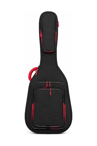 Profesyonel Gigbag Kalın Akustik Gitar Kılıfı-çantası - Siyah - Kırmızı 1900 Denye Lüx Kumaş - %100 Su Geçirmez