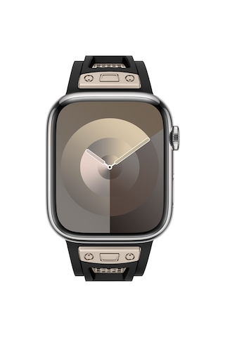 Apple Uyumlu Watch 7 8 9 10 Serisi 45mm Kordon Delikli Metal Süslemeli Desenli Silikon Band 117