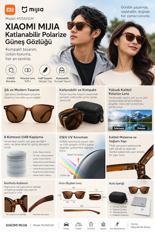 Mijia Katlanabilir Polarize Güneş Gözlüğü Uv400 8 Katmanlı Oar Kaplama Tac Lens Tr90 Amber Kahverengi Unisex Mjta01lm