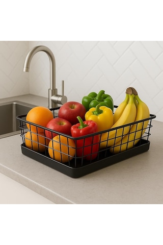 Okyanus Home Dikdörtgen Siyah Metal Organizer Sepet Maxi 18x33 Cm Siyah