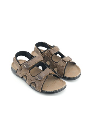 Gezer Yazlık Erkek Üstten Ve Bilekten Cırt Cırtlı Ayarlanabilir Suni Deri Rahat Taban Günlük Sandale Kahve