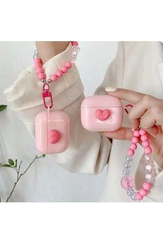 Pembe Kalpli Sevimli 2.nesil Uyumlu Airpods Koruyucu Kılıf
