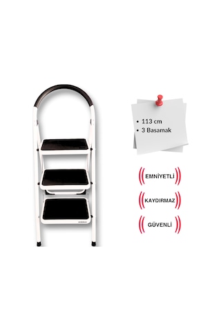 Çelik 3 Basamaklı Geniş Basamak Ev - Ofis Tipi Merdiven - Tutacaklı