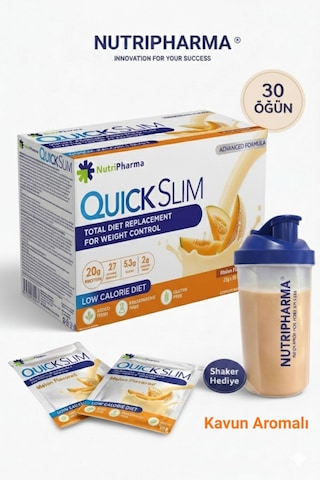 Nutripharma Quick Slim Whey Proteinli Öğün Tozu - Kavun Aromalı 30 Saşe + Shaker