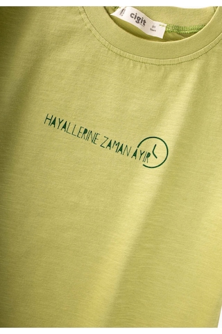 Cigit Slogan Baskılı T-shirt 2-10 Yaş Arası Lime Yeşil