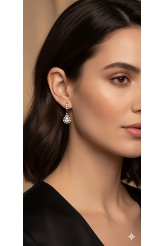 925 Ayar Gümüş Rose Kaplama Elmas Montür Damla Taşlı Küpe Montür Rose Gold