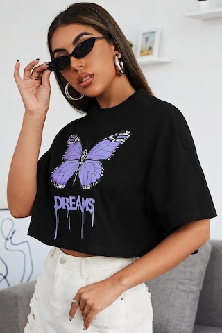 Unisex Dream Butterfly Tasarım Tshirt Siyah
