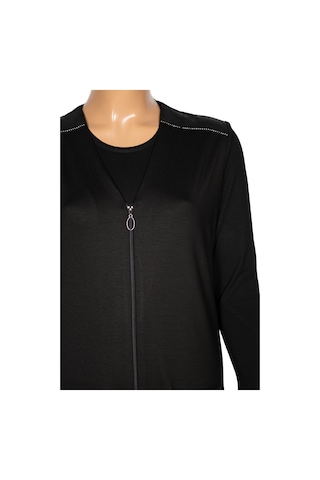 Hesna Kadın Bengü Büyük Beden Fermuarlı Cepli Penye Siyah Yelek Siyah