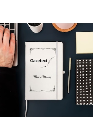 Gazetecilere Özel Kişiye Özel Deri Kapak Hediyelik Not Defteri Beyaz