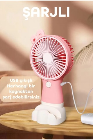 Şarjlı Telefon Standlı Mini El Fanı Sessiz Taşınabilir Masa Vantilatörü Pembe
