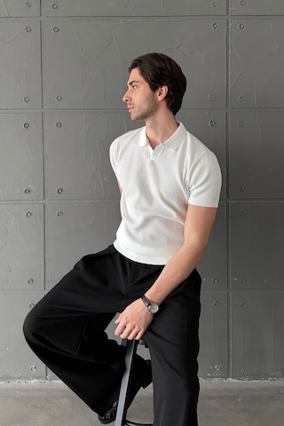Erkek Petek Desen Polo Yaka Triko T-shirt Beyaz