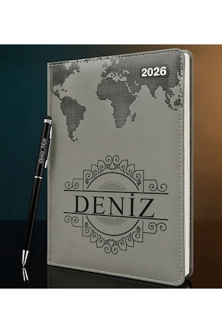 Bk Gift Kişiye Özel İsimli Termo Sert Kapak 2026 Gri Ajanda & Kalem -12, Öğretmenler Günü Hediyesi, Yeni İş Hediyesi 35314 Bk Gift Renkli