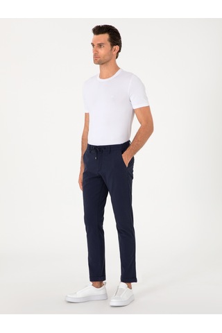 Cacharel Koyu Lacivert Slim Fit Gofreli Beli Bağcıklı Spor Pantolon