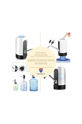 Hızlı Ve Sessiz Damacana Pompası Usb Şarjlı Ve Otomatik Dakikada 1.8 Litre Su Çıkışı Beyaz