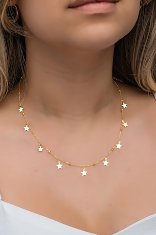 Nereze 925 Ayar Gümüş Gold Minik Toplu Yıldızlı Şans Kolye