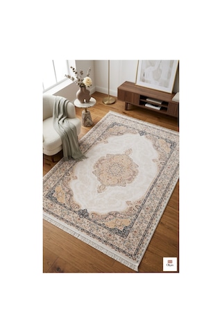 Royal Heritage Exclusive: Sanat Eseri Dokusunda Fildişi Altın Salon Halısı Bej