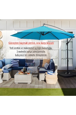 Gunbo Home 3 Mt 8 Kaburga Full Demir 21 Kg Turkuaz Bahçe Şemsiyes