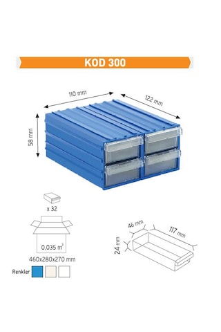 Sembol 300 Plastik Çekmeceli Kutu 4,6X11,7X2,4 Cm 20 Çekmeceli