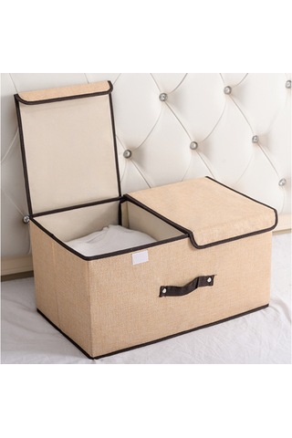 Cc Globall Çift Kapaklı Saklama Kutusu 2'li Katlanabilir Saklama Kutusu Seti -bej Bej