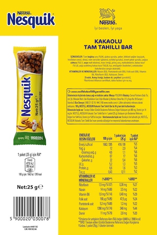Nestlé Nesquik Kakaolu Tam Tahıllı Bar 32 x 25 G