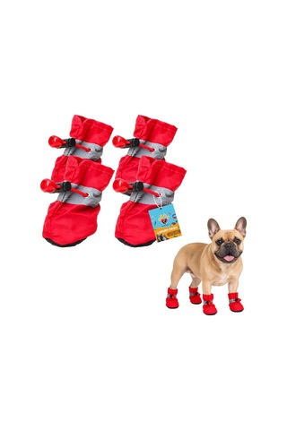 Patibon Su Geçirmez Köpek Botu 4 Lü Set - Yansıtıcı Şeritli & Kaymaz Taban S 2 Beden Kırmızı