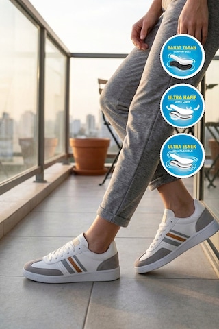 Grijak Beyaz Bağcıklı Esnek Unisex Spor Ayakkabı 015 G