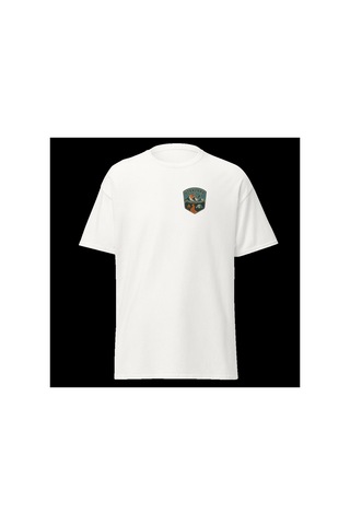 Wildstyle Uzaklara Git Renkli Vintage Dağ Doğa Macera Rozet Baskılı Unisex Bisiklet Yaka Pamuklu Tişört Beyaz
