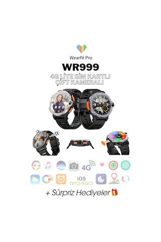 Wearfitpro Wr 999 4glite Sim Kart Çift Kamera Yeni Nesil Tüm Özelliklere Sahip Yuvarlak Akıllı Saat Gri