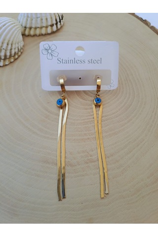 Dali Shop Nazar Boncuklu Sallantılı Çelik Küpe Altın