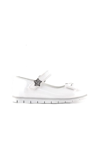 Rakerplus Beyaz Rugan Fiyonklu Yıldız Detaylı Cırtlı Kız Çocuk Babet Beyaz