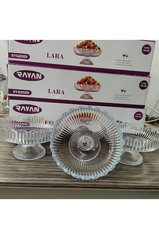 Rayan Lara 3 Lü Çerez Sunum Sabit Ayaklı Set 130 Cc Hacim 11 Cm Ağız Genişliği 6 Cm Boy. 6 Cm Ayak T