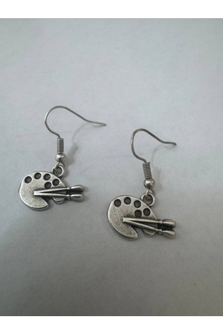 Ressam Paleti Ve Fırça Figürlü Sanat Temalı Gümüş Renk Unisex Sallantılı Küpe Çok Renkli 74645133